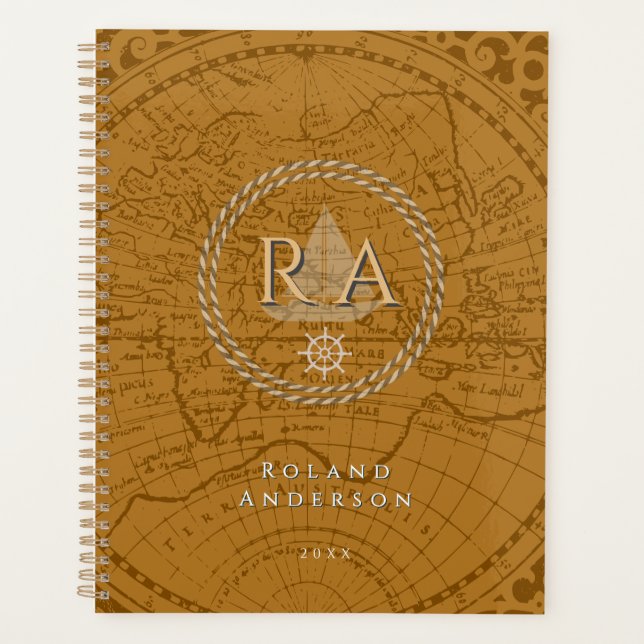 Agenda Nautical Rope Monogram Map Brown (Frente)