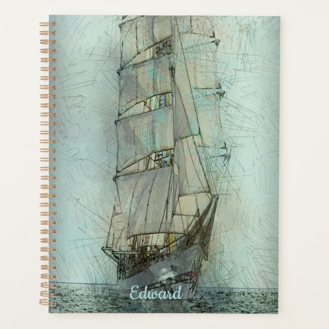 Agenda Navio clássico náutico (azul) (Frente)