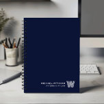 Agenda NAVY Minimal Monogram Initial CORPORATE BUSINESS<br><div class="desc">Elevate your daily planning with this modern minimalist notebook, designed in a clean navy blue-and-white color palette that suits both professional and personal use. Your custom name appears in the lower right corner in a refined line-style font, paired with a striking monogram initial created in the distinctive Monoton typeface. With...</div>