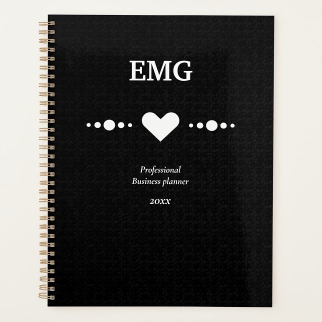 Agenda Negócio branco preto monograma personalizado (Frente)