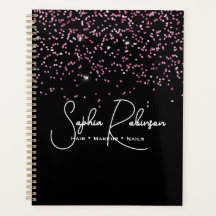 Negócios de Salão Elegante Preto e Brilho Rosa