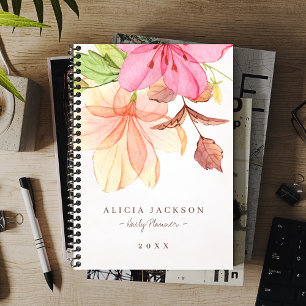 Agenda Negócios elegantes do Pastel floral de aquarela