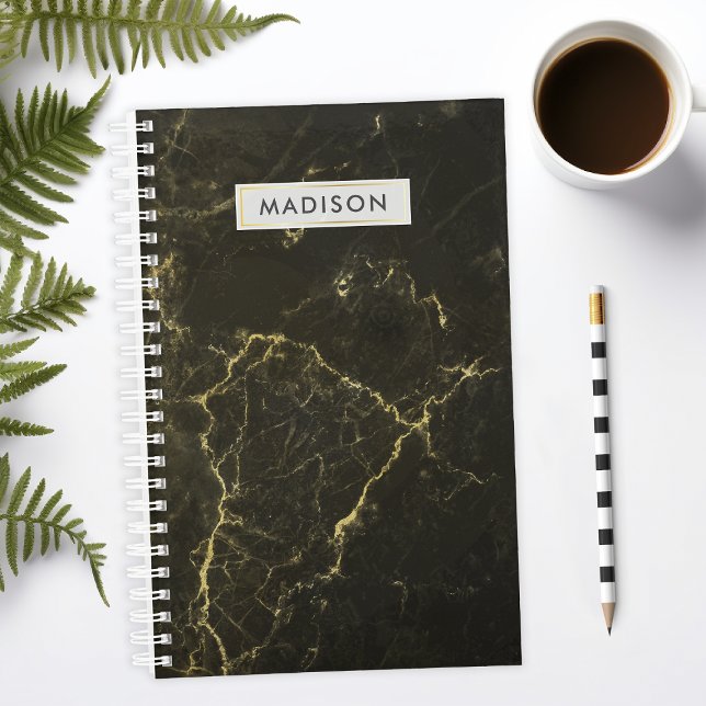 Agenda Negócios Personalizados de Marble Preto Dourado (Criador carregado)