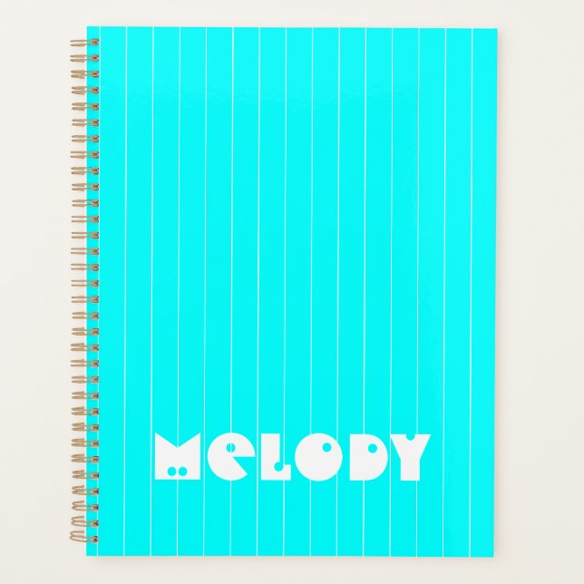 Agenda Neon Cyan White Thin Vertical Strike Name (Frente)