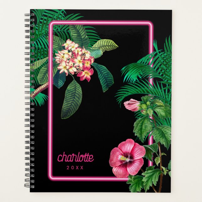 Agenda Neon Pink Tropical Botânica Anualmente (Frente)