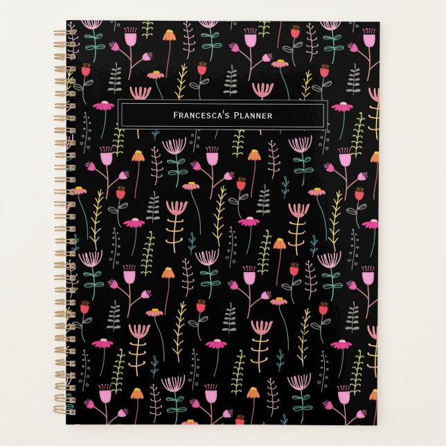 Agenda Neon Wildflower, monograma personalizado (Frente)