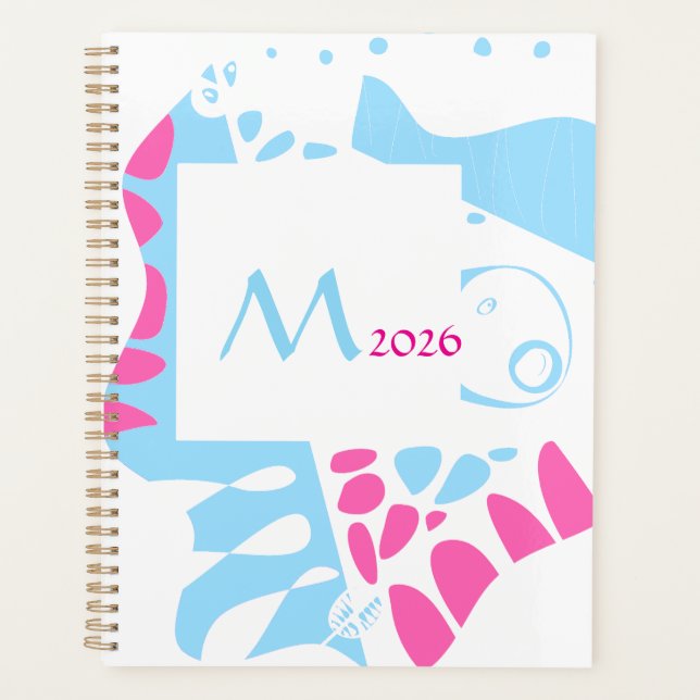 Agenda Ninho de Pássaro - Nome Branco Azul Rosa 2 (Frente)