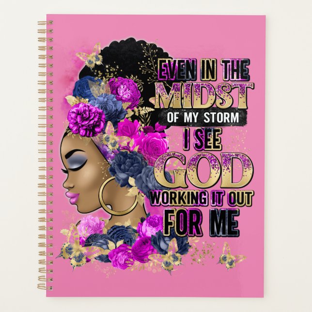 Agenda No meio da Rainha Negra Melanina Mulher Marrom (Frente)