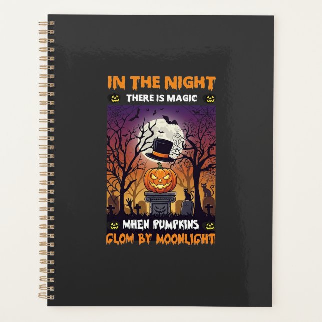Agenda Noite Cemitério Lua Chapéu Alto Abóbora de Hallowe (Frente)