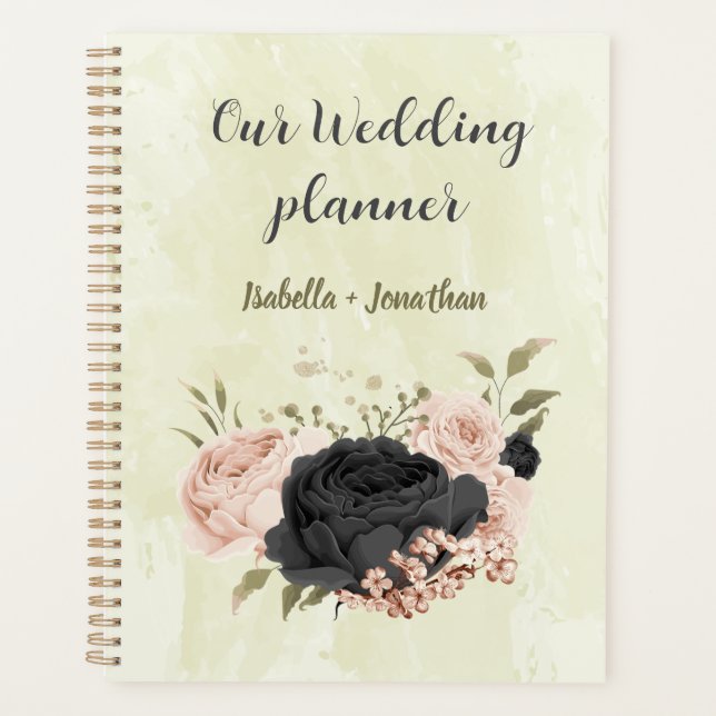 Agenda noivas flores rosa blush preto casamento (Frente)