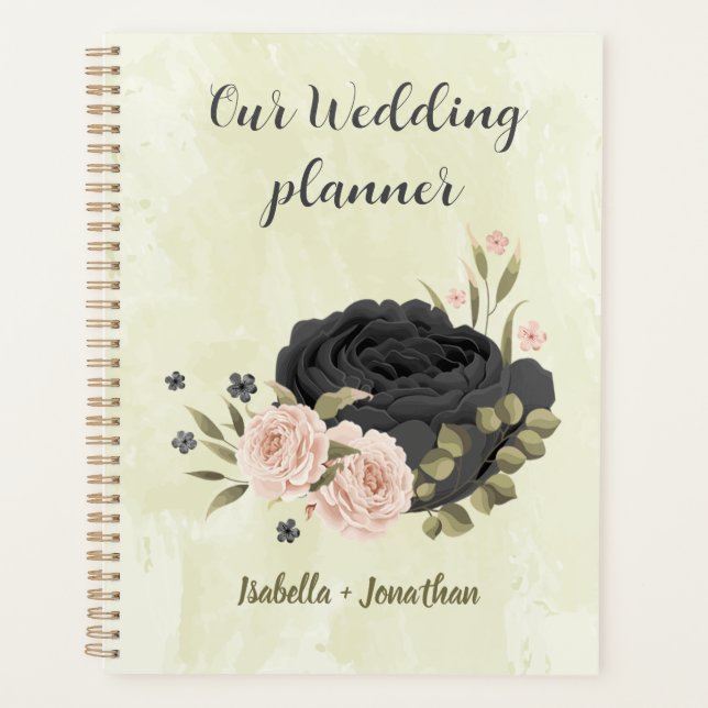 Agenda noivas flores rosa blush preto casamento (Frente)