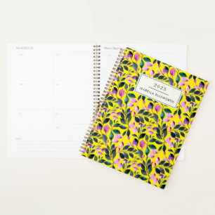 Agenda Nome Amarelo Floral de Aquarela Elegante 2025