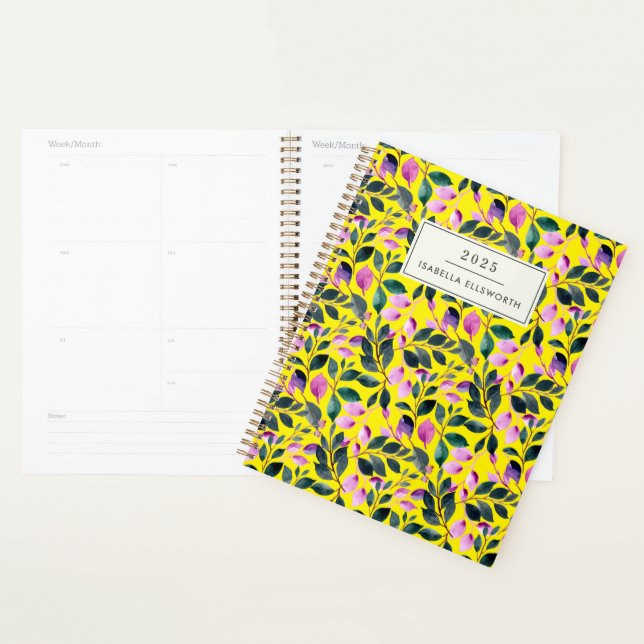 Agenda Nome Amarelo Floral de Aquarela Elegante 2025 (Exibição)