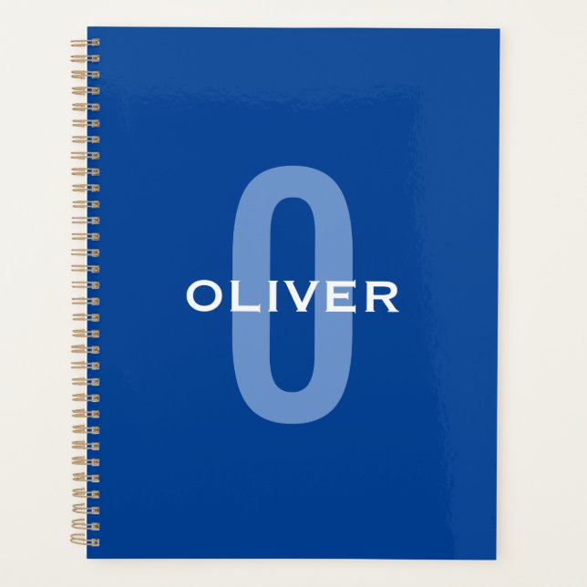 Agenda Nome Branco Azul do Monograma Personalizado (Frente)