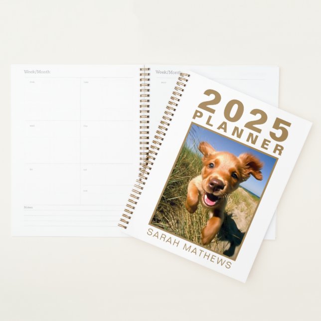 Agenda Nome Branco Dourado Pet Dog Simple 2025 (Exibição)