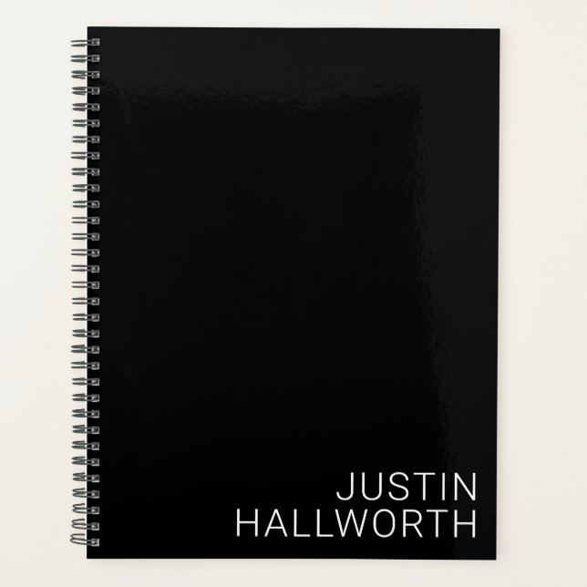 Agenda Nome branco moderno em preto (Frente)