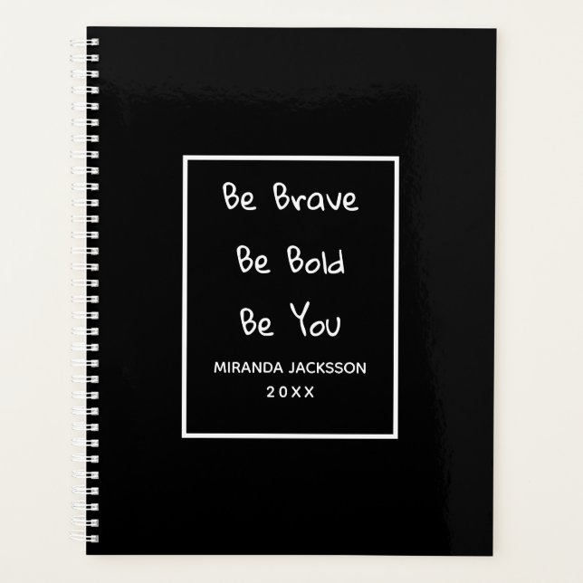 Agenda Nome branco preto de citação motivacional (Frente)