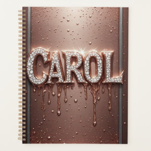 Agenda Nome Carol em Rosa Dourado com Brilho