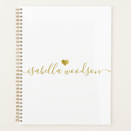 Agenda Nome com Coração Dourado Mínimo em Script