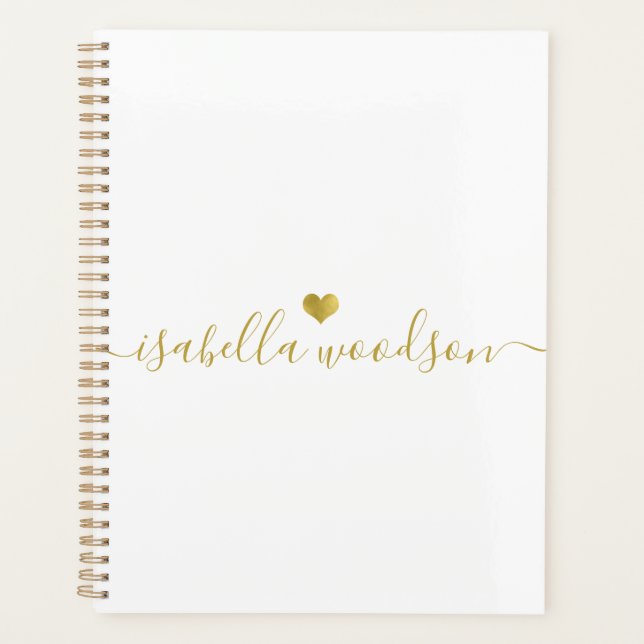 Agenda Nome com Coração Dourado Mínimo em Script  (Frente)
