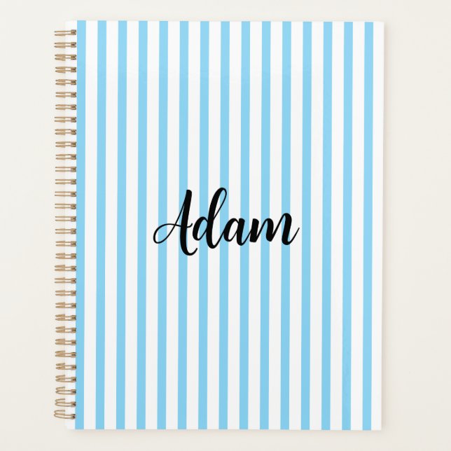 Agenda Nome com Listra Azul e Branco Personalizado (Frente)