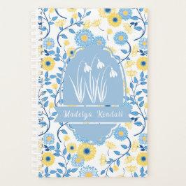 Agenda Nome com Monograma Azul e Amarelo Personalizado