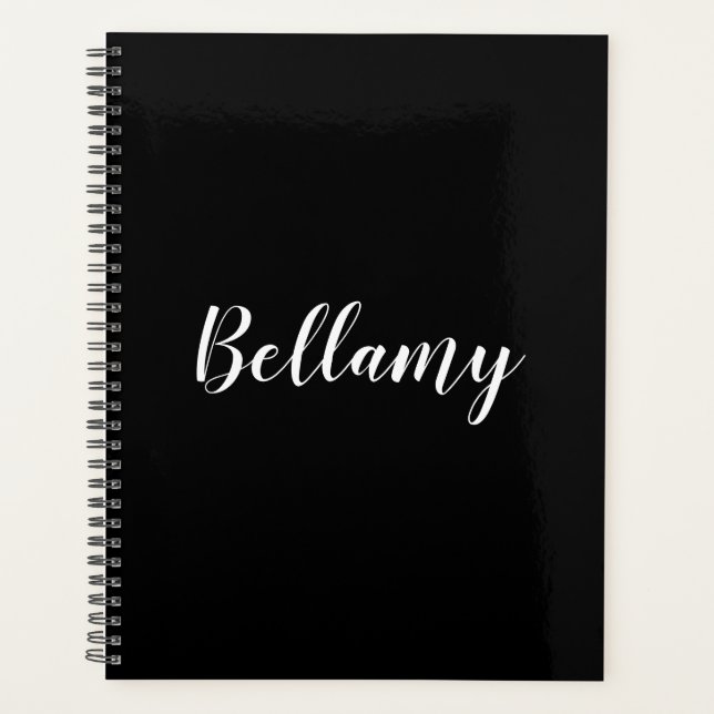 Agenda Nome da caligrafia do script personalizado preto m (Frente)