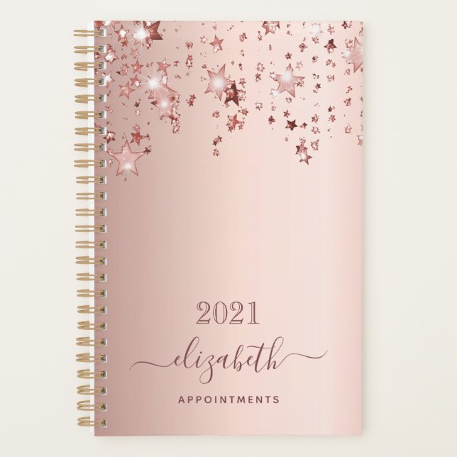 Agenda nome das estrelas rosa gold blush (Frente)