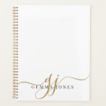 Agenda Nome das Iniciais do Monograma Dourado de Script E<br><div class="desc">Planejador de Nomes de Iniciais do Monograma Dourado de Script Elegante. Simples estilo moderno minimalista.</div>