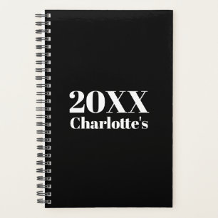 Agenda Nome de ano personalizado preto mínimo moderno