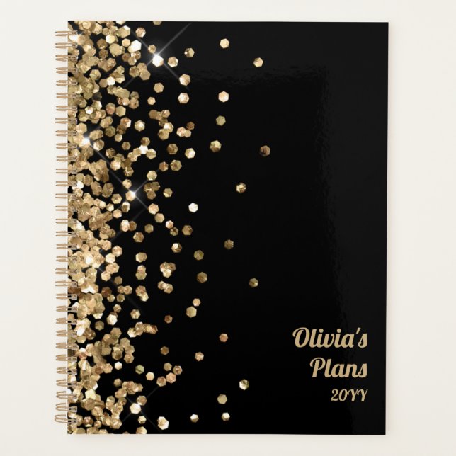 Agenda Nome de Cobrir flexível elegante preto e Dourado (Frente)