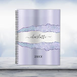 Agenda Nome de mármore violeta prateado 2024<br><div class="desc">Corante violeta,  lavanda e falso metal prateado e agato,  impressão de pedra mármore como fundo. Personalize e adicione seu nome. O nome é escrito com um moderno estilo escrito à mão.</div>