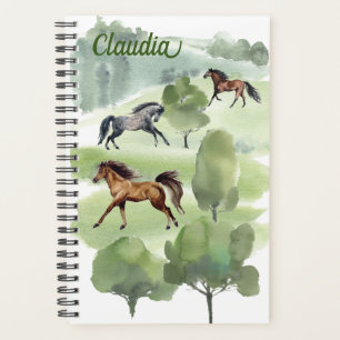 Agenda Nome de Monograma de Paisagem de Cavalo em Aquarel