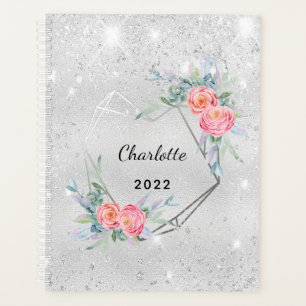 Agenda Nome de poeira do cinzeiro floral rosa prateado 20