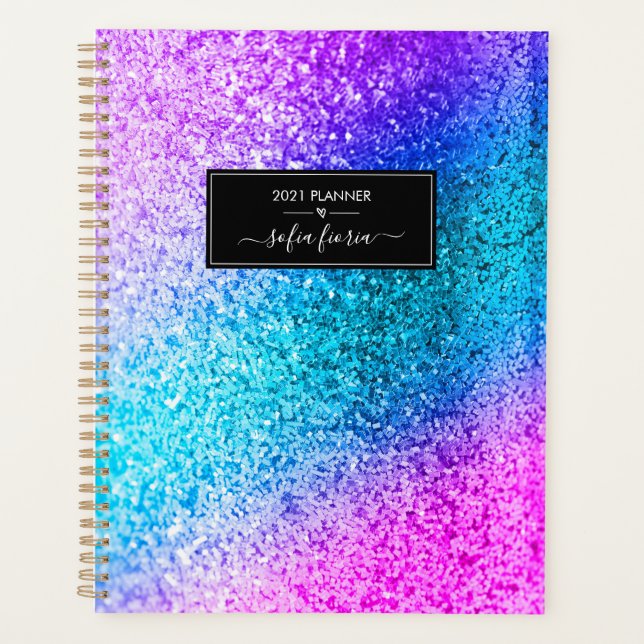 Agenda Nome de Roteiro Elegante Brilho Personalizado 2021 (Frente)