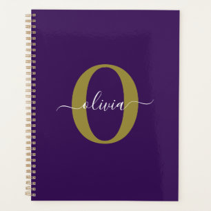 Agenda Nome de Script Monograma Personalizado Branco Puro