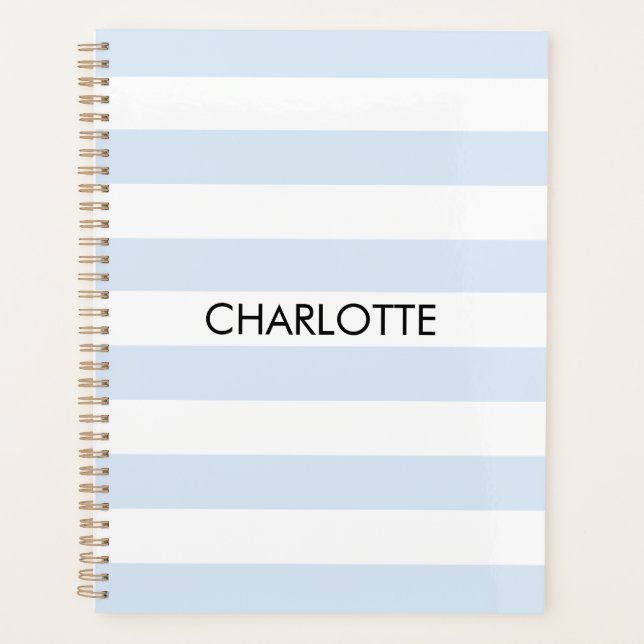 Agenda Nome do ano personalizado de listração branca azul (Frente)