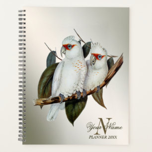 Agenda Nome do Monograma Aves Brancas Folhas de Cockatoo