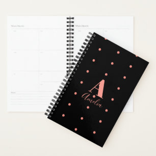 Agenda Nome do Monograma Bolinhas Dourada Rosa preto