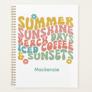 Agenda Nome do Monograma Cor-de-Rosa de Verão