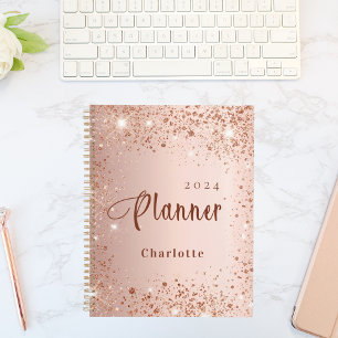 Agenda Nome do monograma da poeira dourada do rosa Blush 
