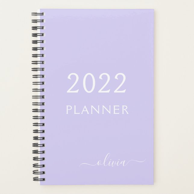 Agenda Nome do Monograma de Script Girly Roxo 2022 Lavand (Frente)