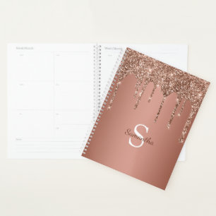Agenda Nome do Monograma do Disparador Glitter Dourado ro