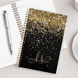Agenda Nome do Monograma do Glitter Dourado