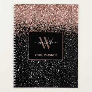 Agenda Nome do Monograma do Glitter Dourado com Rosa de C