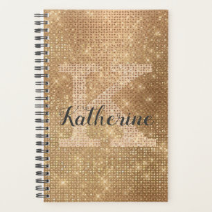 Agenda Nome do Monograma do Glitter Dourado Girílico Met