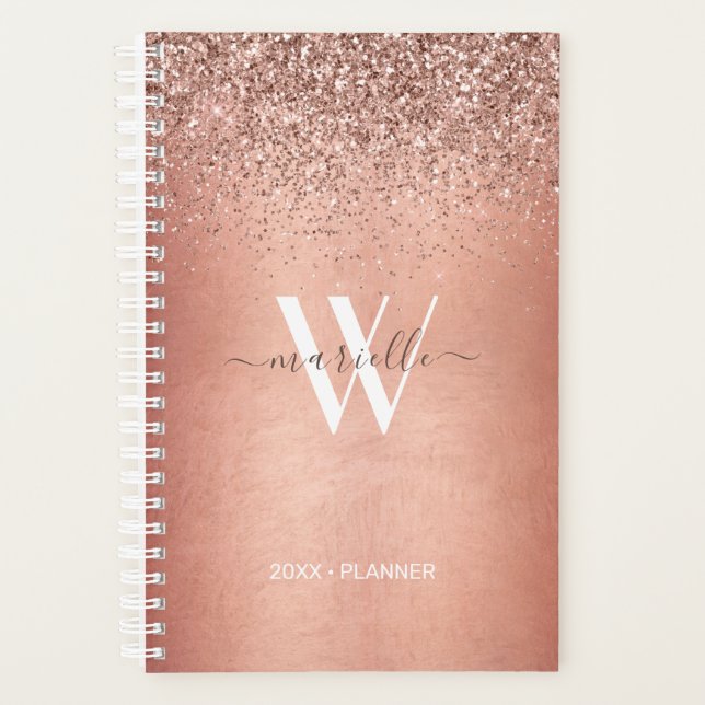 Agenda Nome do Monograma do Glitter Dourado Glitter Spark (Frente)