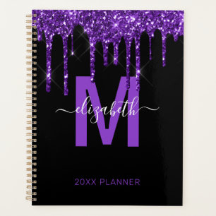 Agenda Nome do Monograma do Glitter Glitter Glitter Púrp