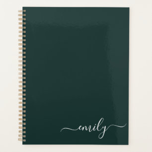 Agenda Nome do Monograma do Script Moderno Verde Escuro