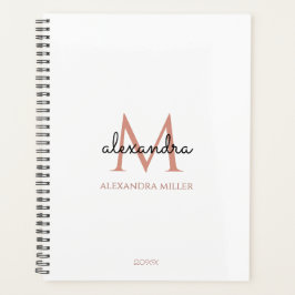 Agenda Nome do Monograma Dourado Rosa preto branco minima